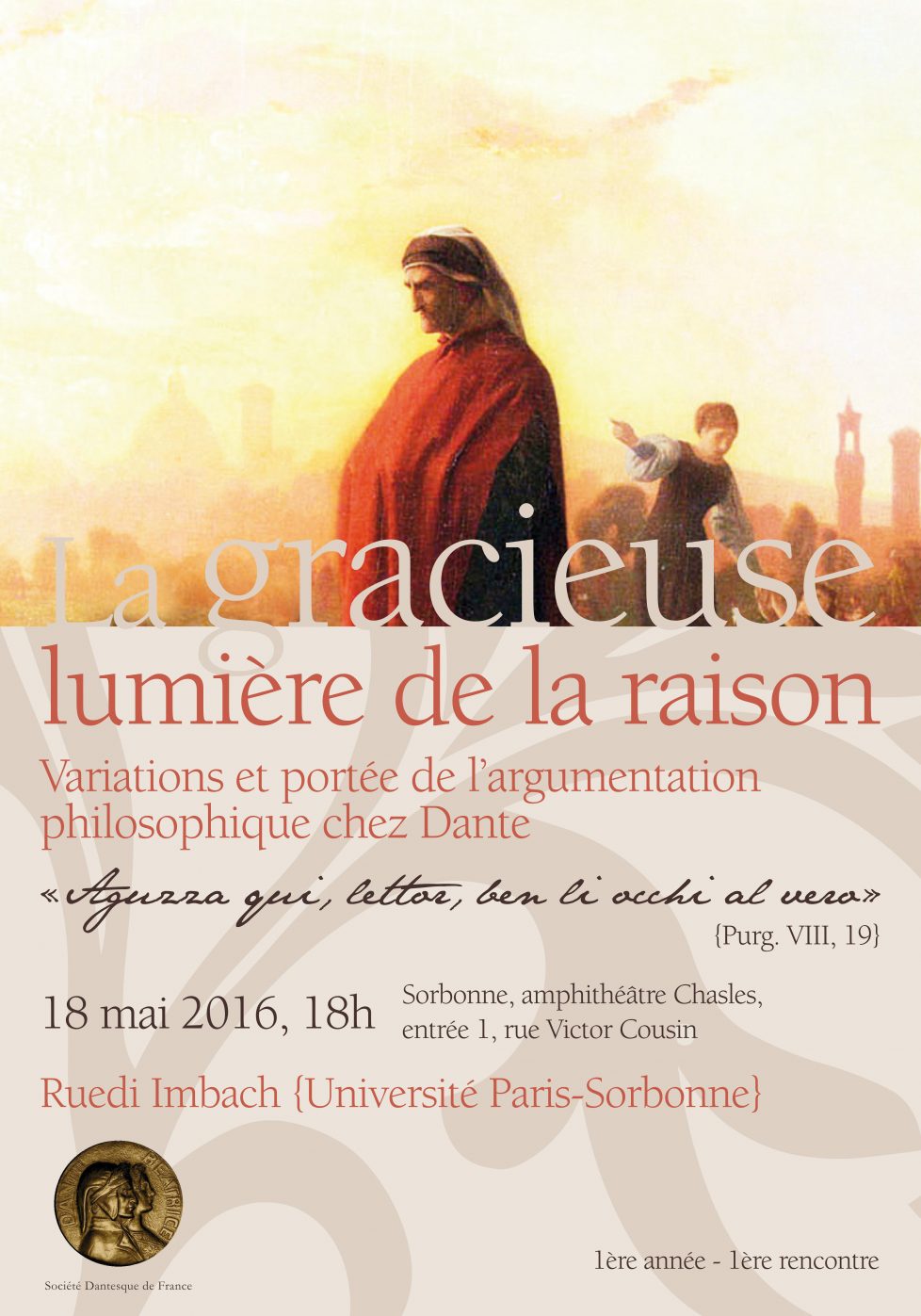 Première séance de la Société Dantesque de France: Ruedi Imbach, la gracieuse lumière de la raison